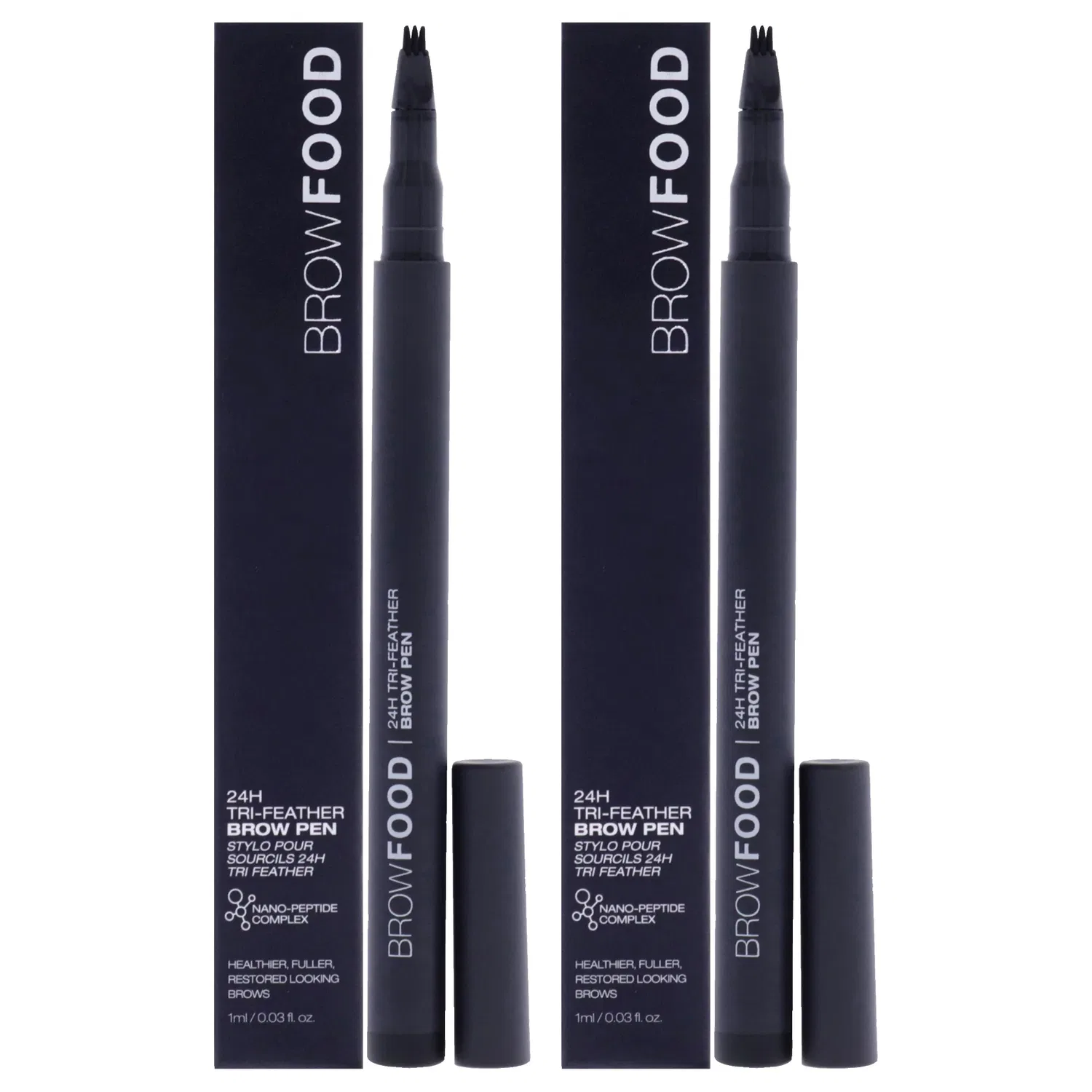 Карандаш для бровей BrowFood 24H Tri Feather - Charcoal от LashFood для женщин - 0,03 унции - набор из 2 штук, прозрачный/прозрачный