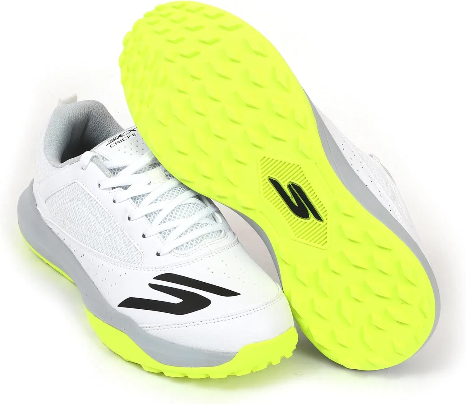 Мужские крикетные кроссовки Skechers Turf, верх из синтетической сетки, амортизация из ЭВА, резиновая подошва, White Lime Green — фото 4