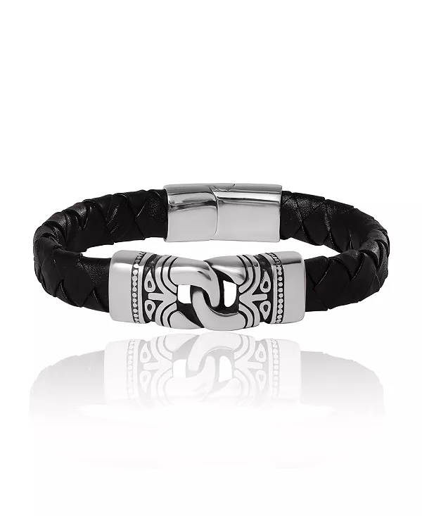 

Черный плетеный кожаный браслет - 8,5'' Lucky Brand, black/silver