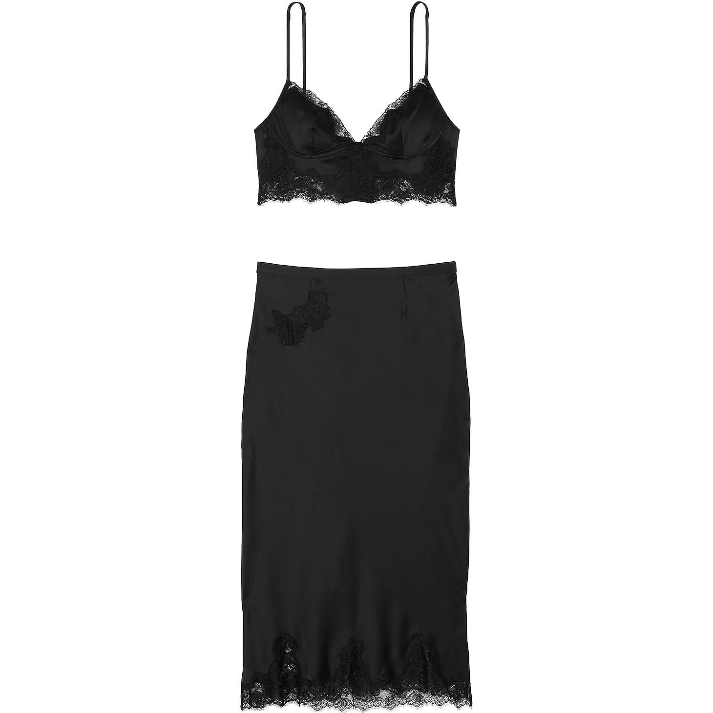 

Victoria's Secret Комплект боди и миди-юбки с кружевной отделкой satin rose/комплект пижамы B черный