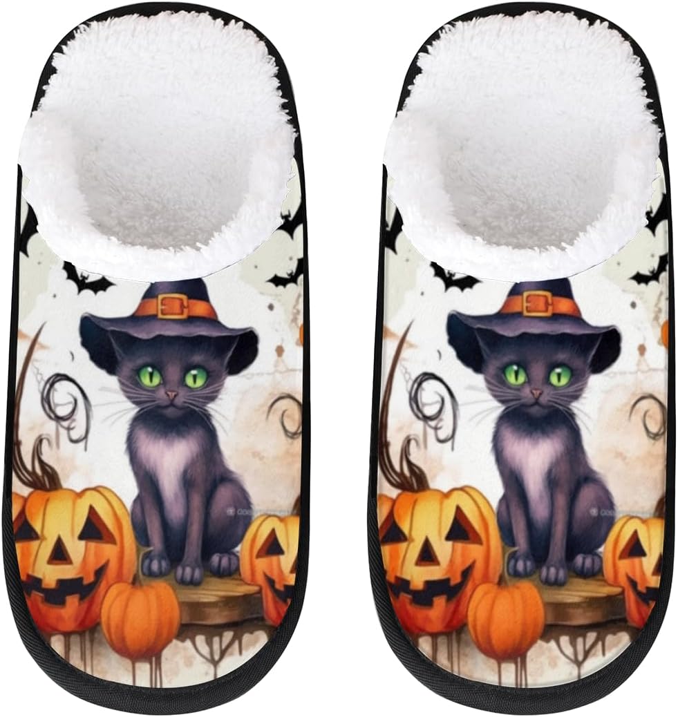 

Домашние тапочки Aglebo на Хэллоуин с тыквой, кошкой и летучей мышью, Halloween Pumpkin Cat Bat