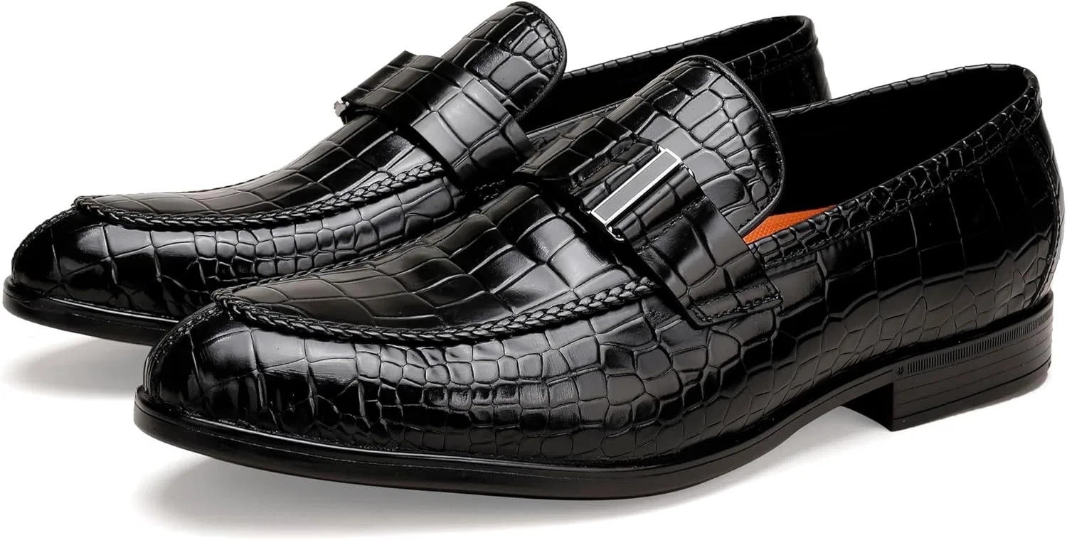 Лоферы с крокодиловой текстурой, из натуральной кожи, Black