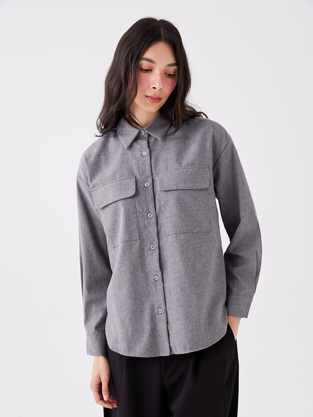 

Простая женская куртка-рубашка в стиле лесоруба с длинными рукавами LCW Casual, серый
