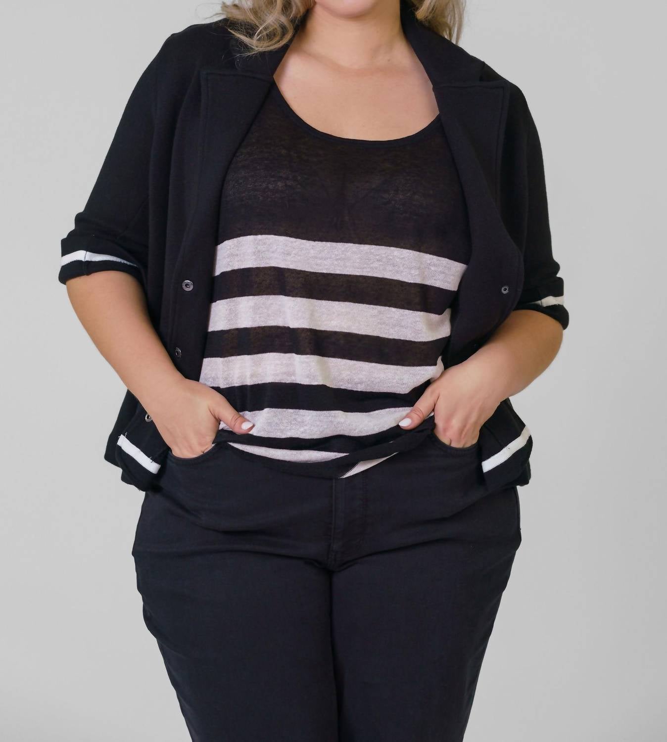

Черный укороченный блейзер из хлопковой смеси - Plus Size Minnie Rose