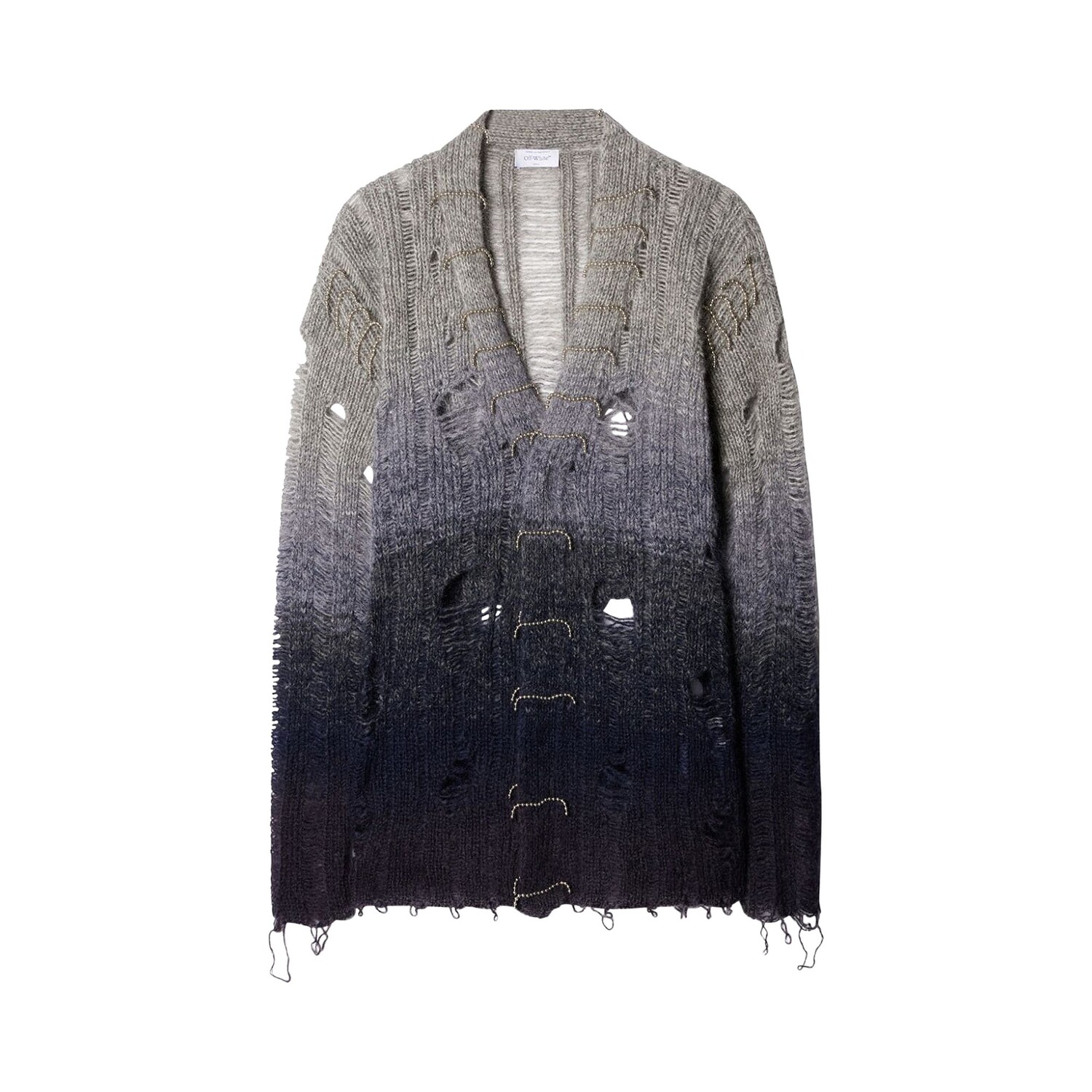 

Off-White Кардиган из мохера с потертостями, цвет Светло-серый