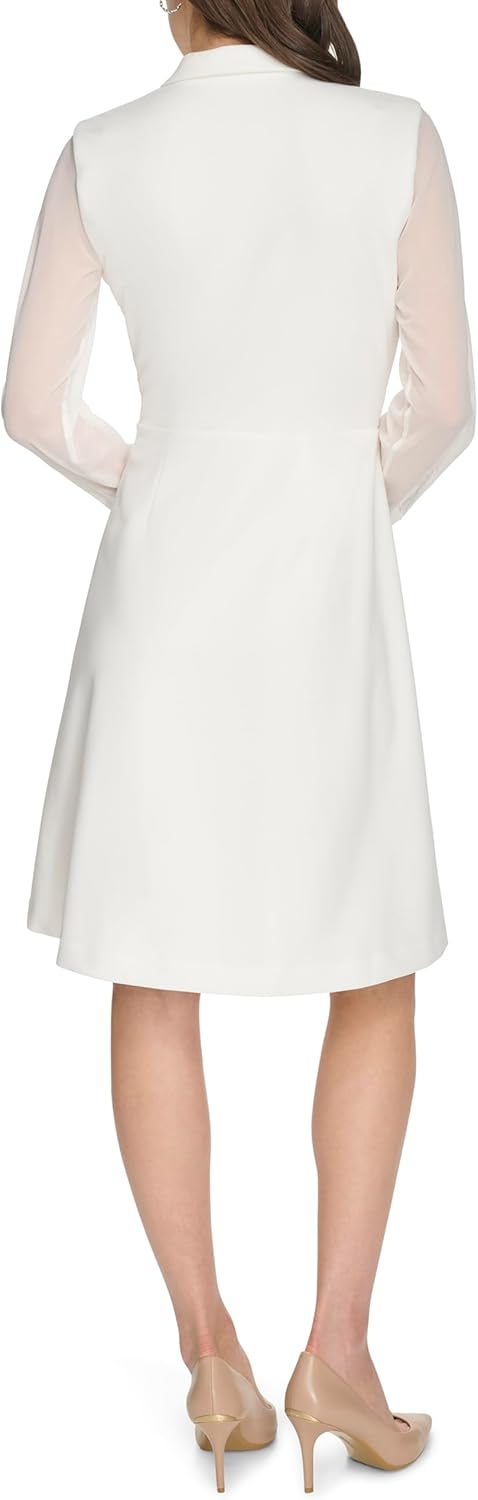Женское платье-трапеция Calvin Klein из крепа-скуба с длинными рукавами, Wht/Wht — фото 4