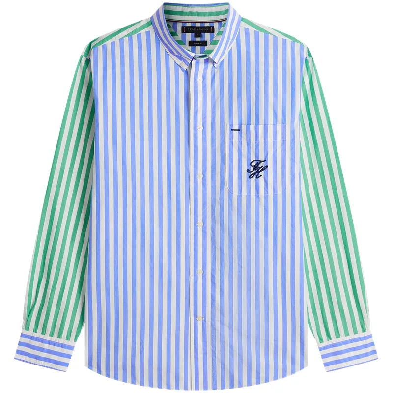 Tommy Hilfiger Рубашка мужская Blue Green White Stripes 0A4 Lapel Moderate Others