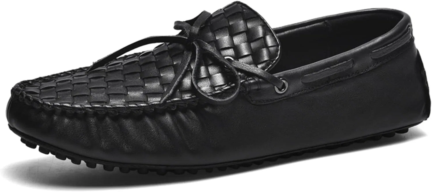 Мужские лоферы кожаные плетеные, Loafers, Black PUGHGAETZF