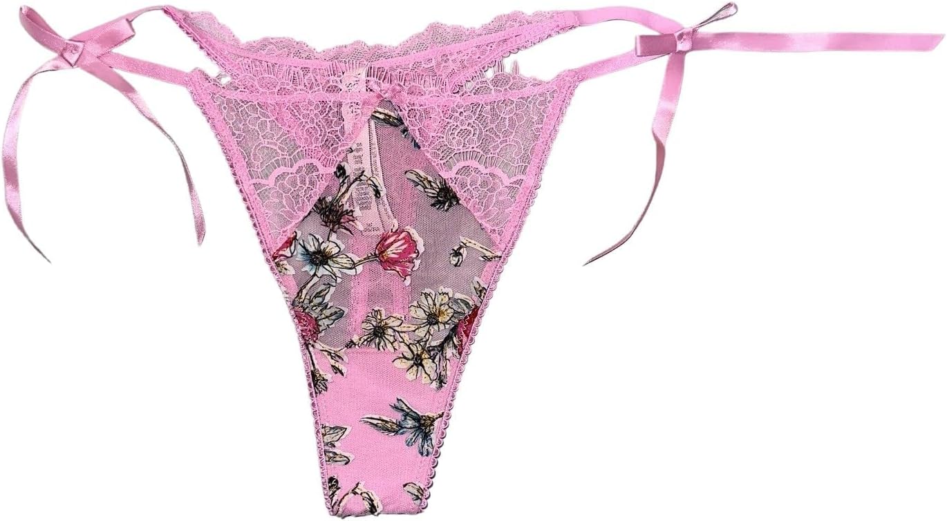 

Трусики-стринги Victoria's Secret с цветочной вышивкой и боковыми завязками, цвет Lilac, Lilac Chiffon Floral