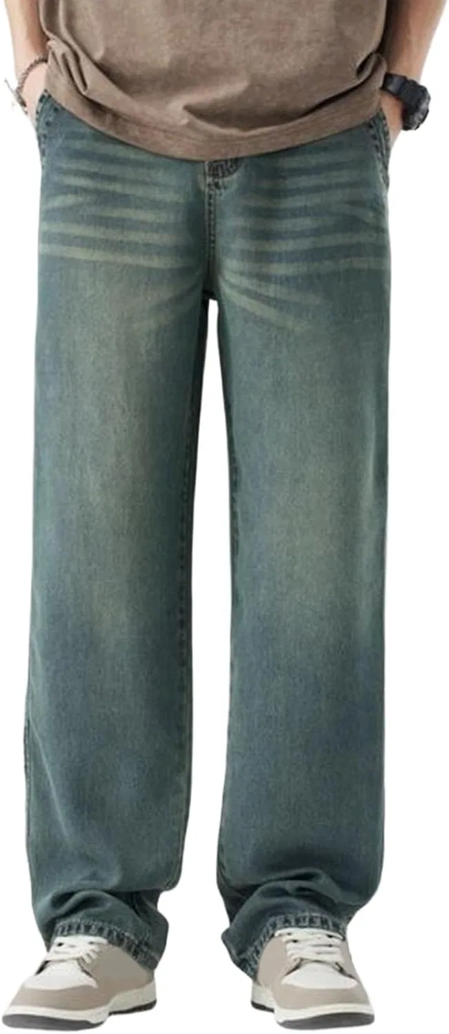 Джинсы прямые свободные Vintage Distressed, Винтажный синий2