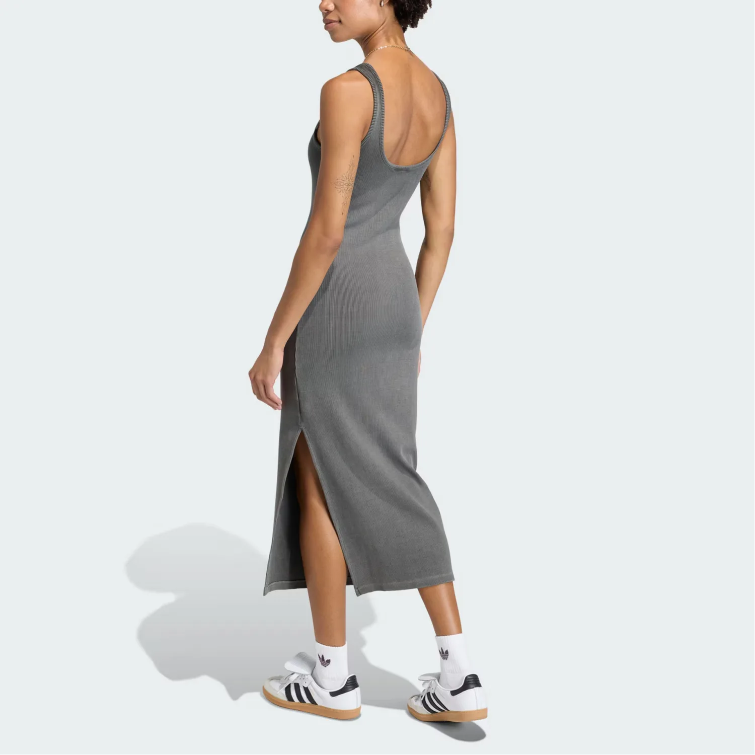 Женское платье-комбинация с ребристым топом Adidas Originals, черный — фото 4