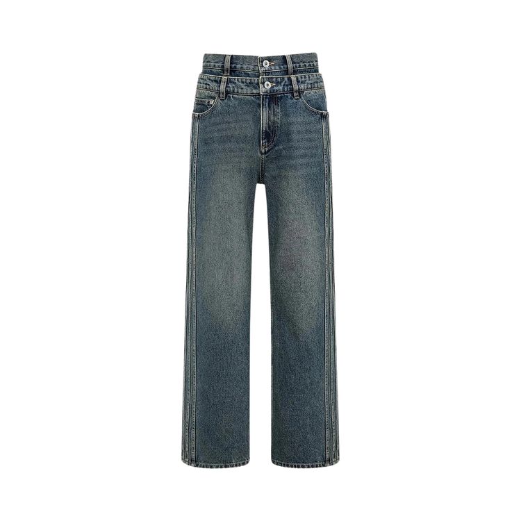 

Брюки Feng Chen Wang Denim Seaming Double Waist Pants Blue, синий