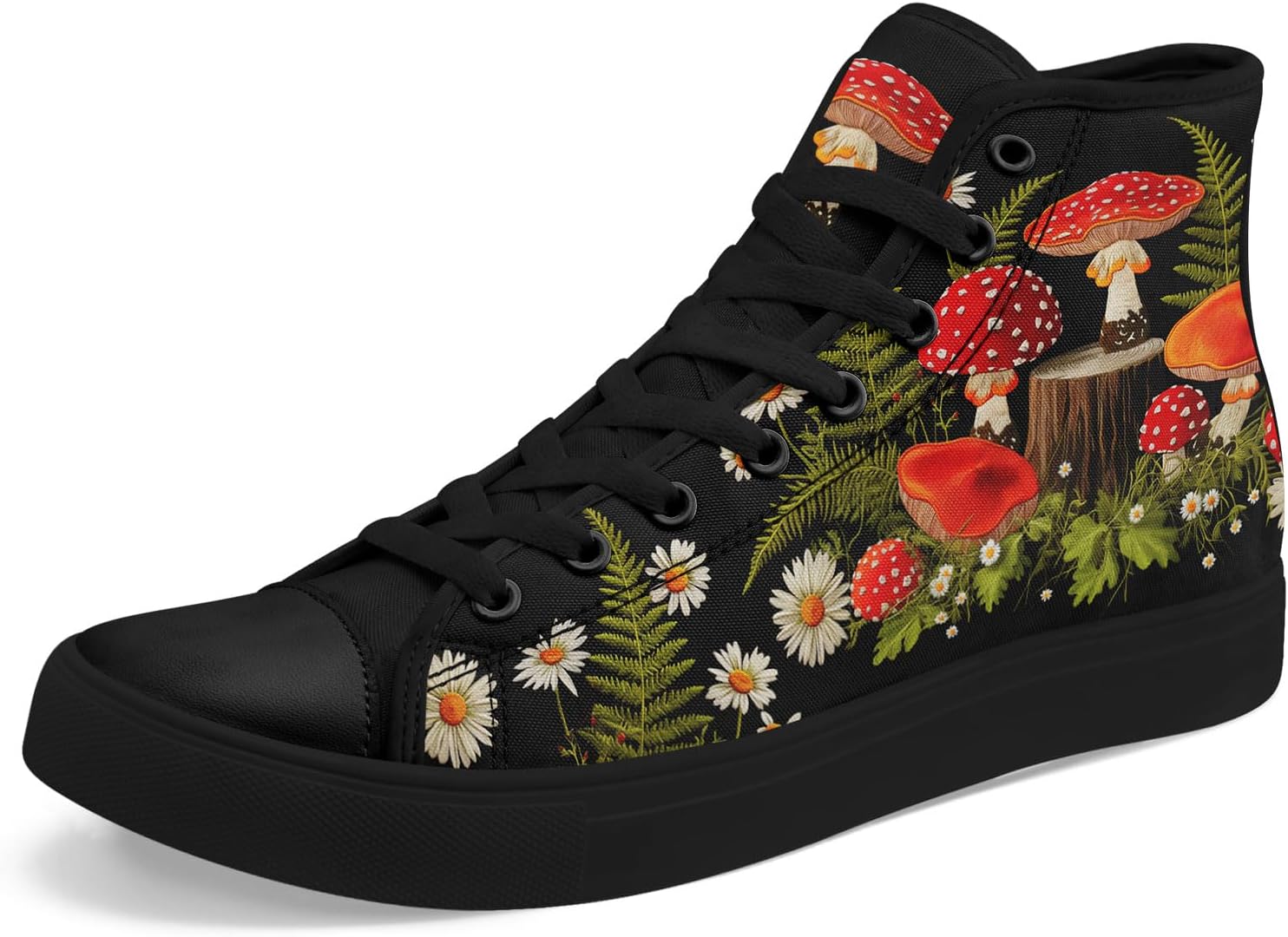 

Высокие кеды на платформе AWSOLE из канвы для женщин и мужчин, черные, винтажные, с принтом лесных животных, грибов и птиц, легкие повседневные тапочки из канвы