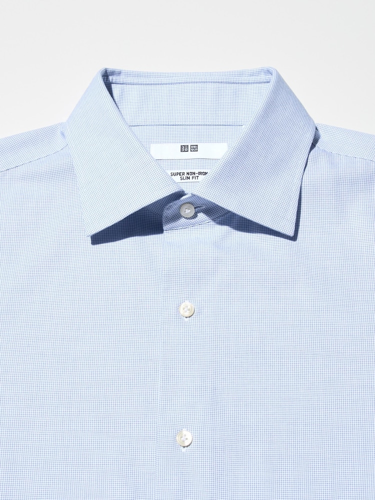 Приталенная рубашка super non-iron slim fit в клетку Uniqlo, цвет 64 синий — фото 3