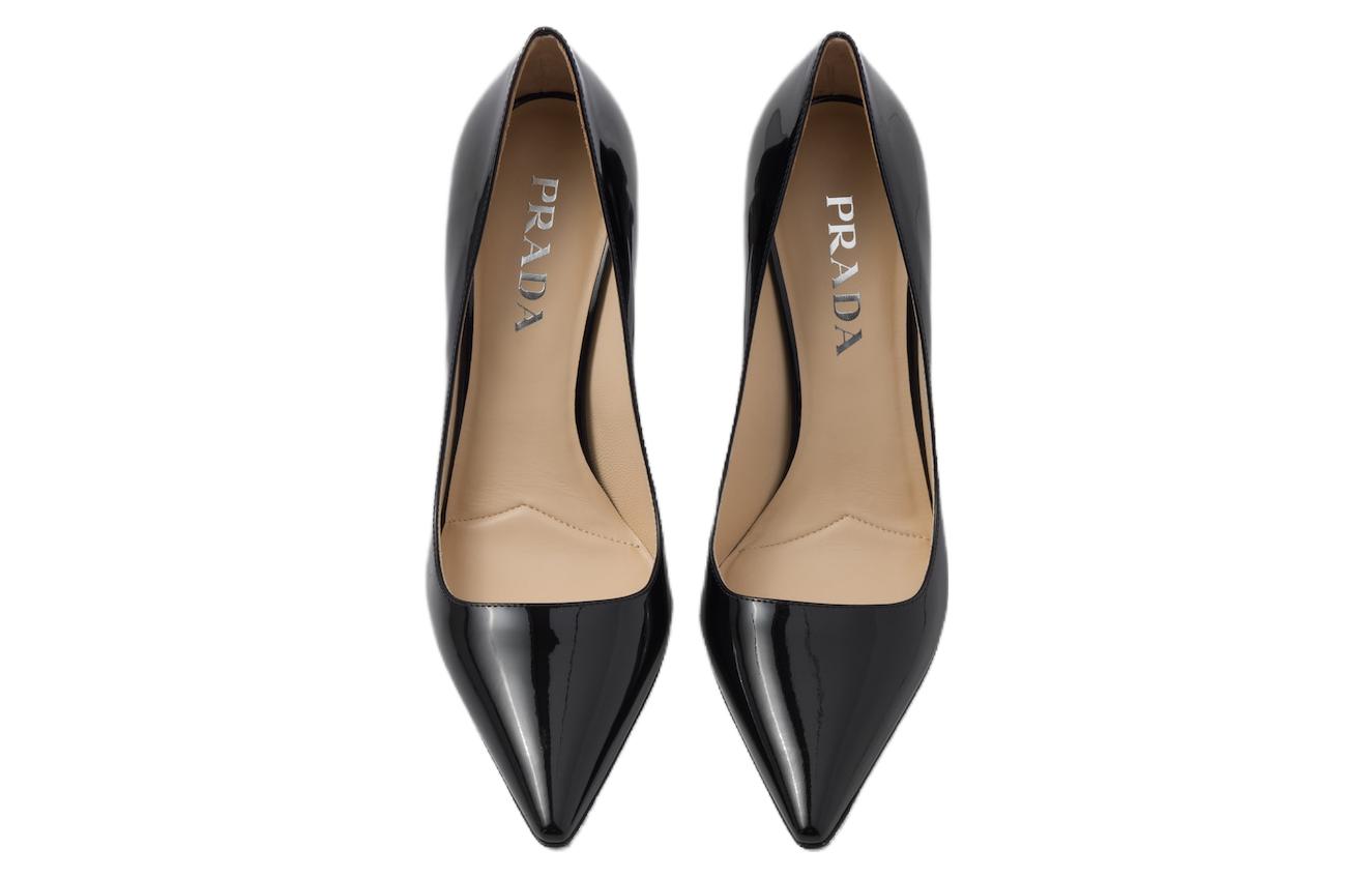 Патентные узкие лодочки на шпильке 9,5 см женские черные PRADA — фото 4