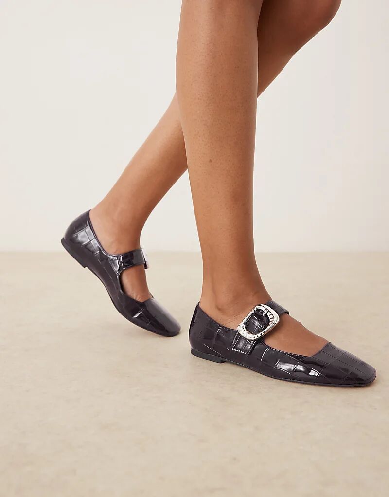Балетки Мэри Джейн с квадратным носком из коричневого крокодила от ASOS DESIGN Linton
