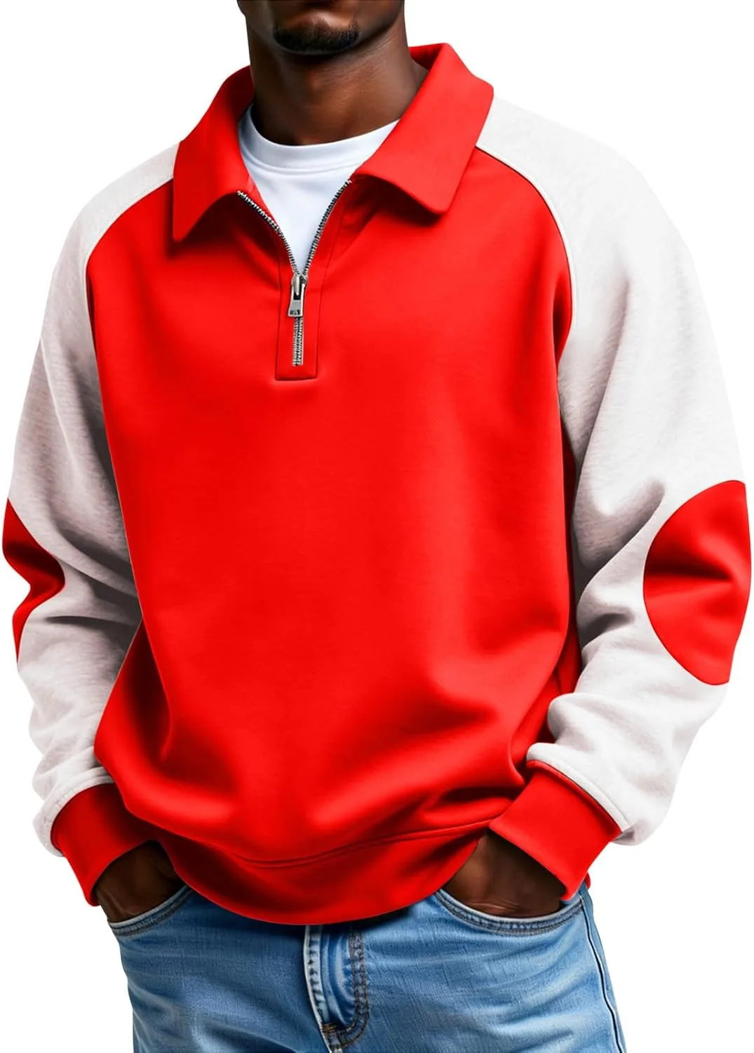 

Толстовка quarter zip мужская теплая с цветными блоками, мягкая casual