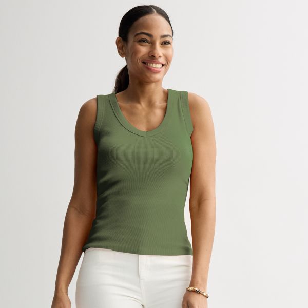 

Миниатюрный ребристый топ с V-образным вырезом Sonoma Goods For Life, цвет carey olive