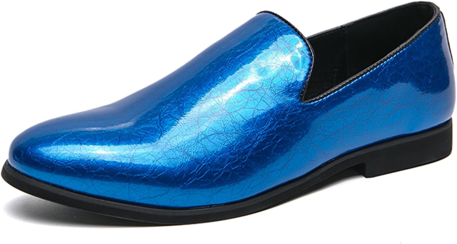 

Мужские лоферы Dacnakby без шнурков из лакированной кожи с металлическим синим текстурированным дизайном для модных вечеринок и официальных мероприятий