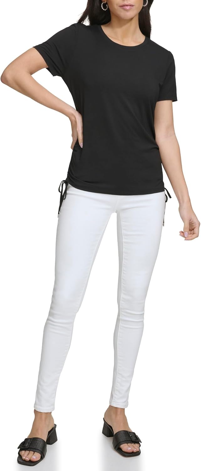 

Женская трикотажный футболка Calvin Klein с короткими рукавами и боковыми деталями, Black, Черный, Женская трикотажный футболка Calvin Klein с короткими рукавами и боковыми деталями, Black