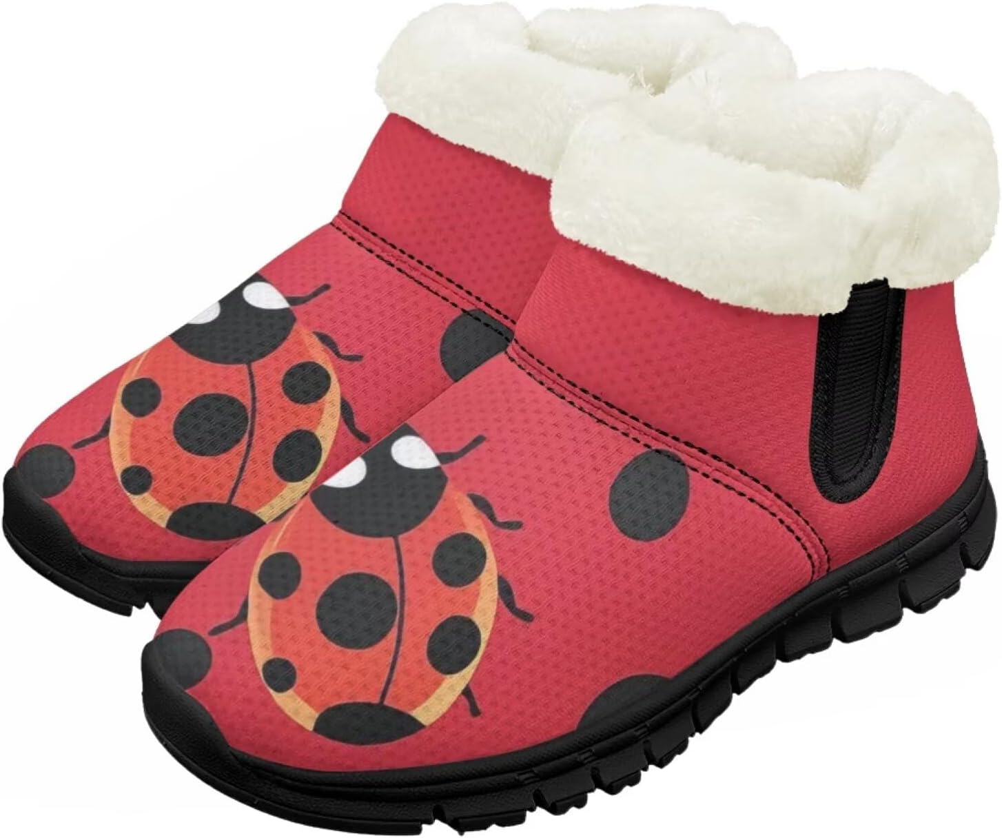 

Зимние сапожки для девочек-детей, противоскользящие прогулочные кроссовки с меховой подкладкой, без шнурков, теплые короткие ботинки Pointodoor, Ladybug