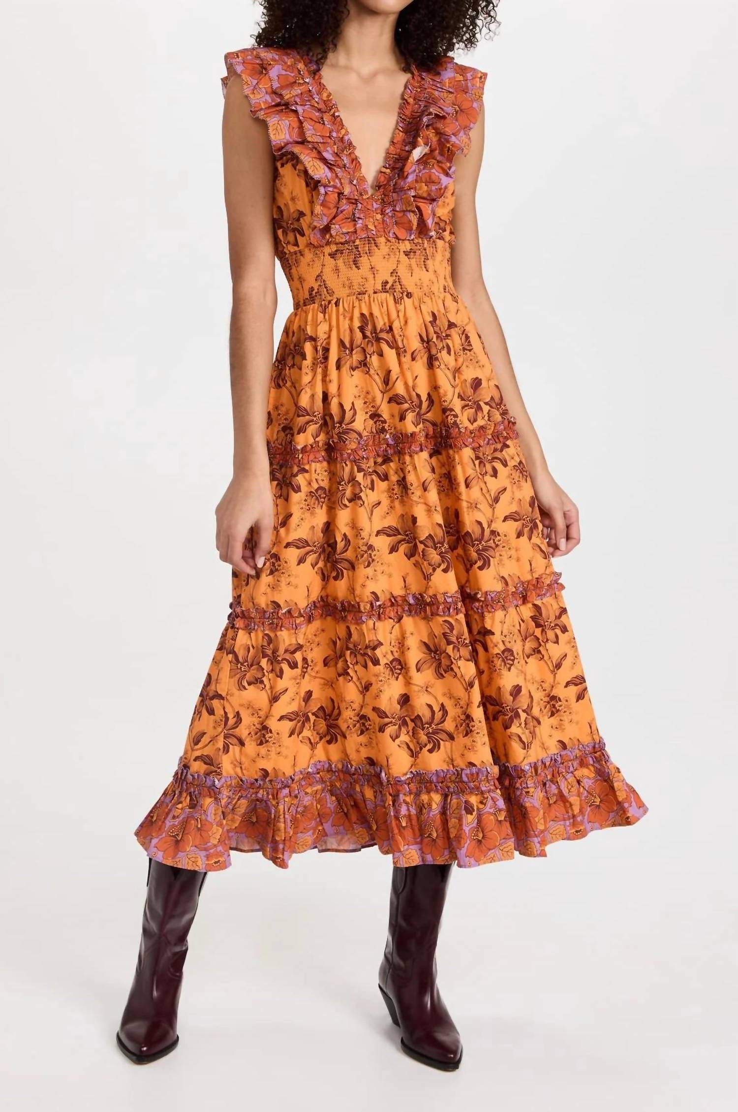 

Платье миди с оборками Azalea с принтом Beryl Mango LOVE THE LABEL, цвет beryl mango print