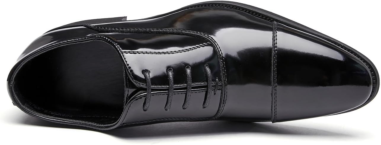 Мужские туфли с закрытым носком Cap Toe, оксфорды, лакированная кожа, для формальных мероприятий, деловых встреч, смокинга, повседневные, дерби, свадебные туфли для мужчин Santimon, черный — фото 2