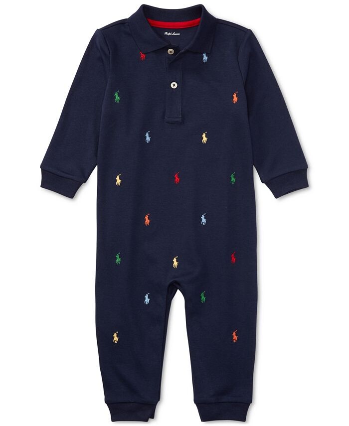 

Хлопковый комбинезон Schiffli для маленьких мальчиков Polo Ralph Lauren, синий