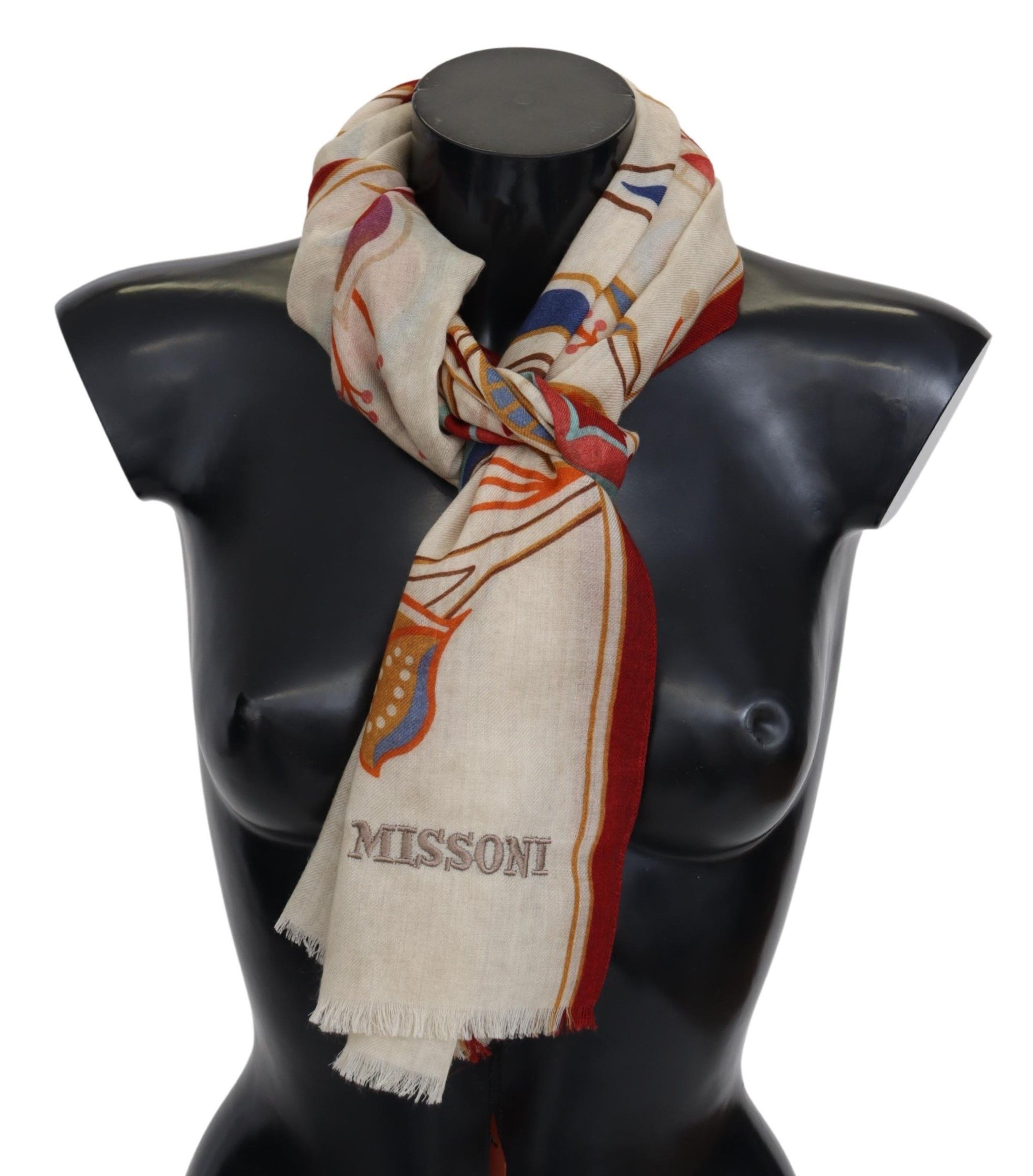 

Шикарный разноцветный шерстяной шарф с цветочной вышивкой Missoni