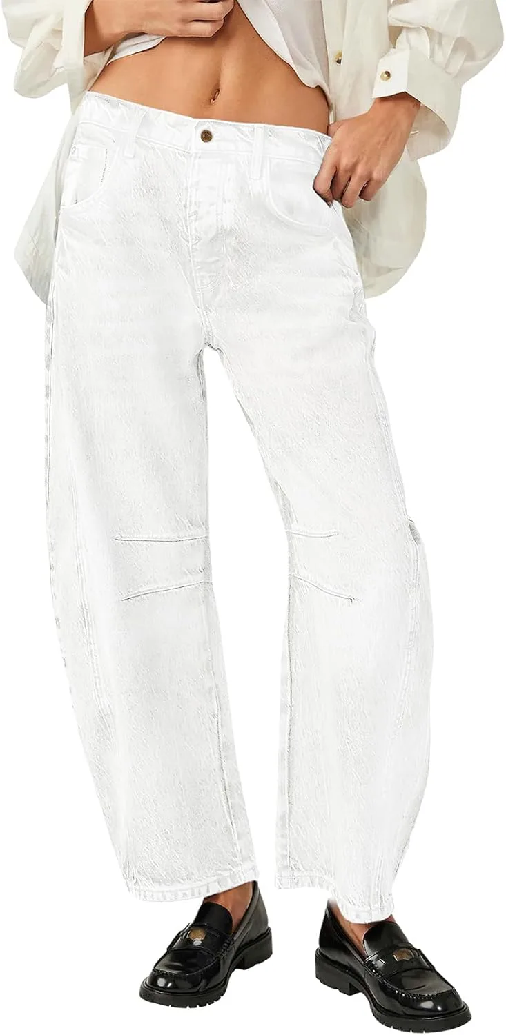 

ebossy женские низкие джинсы baggy wide leg cropped