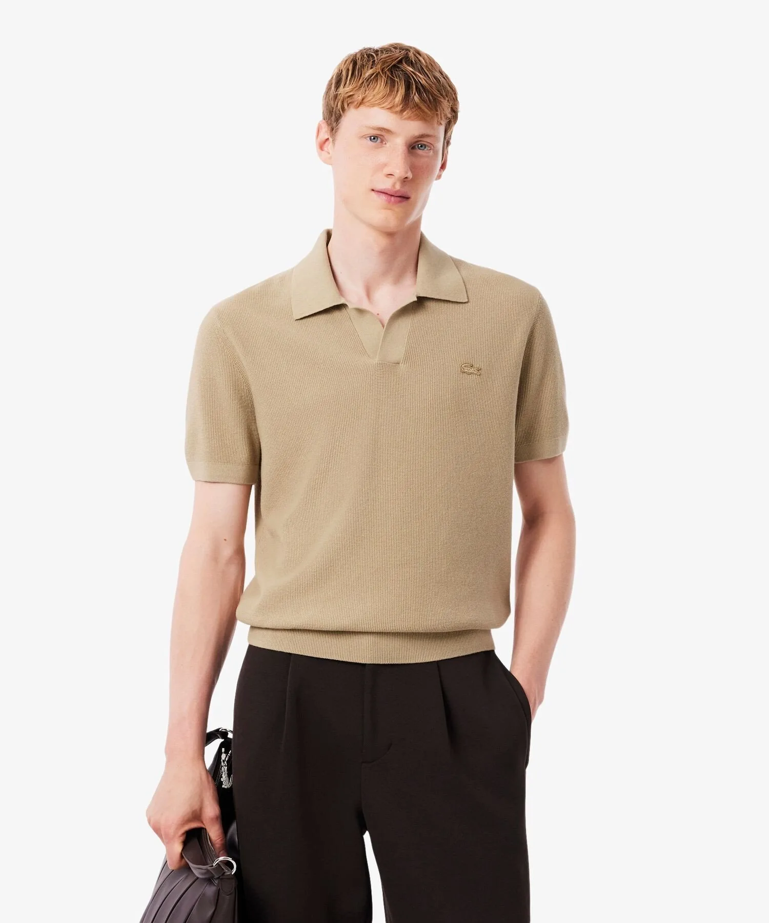 Вафельная вязка с открытым воротником LACOSTE, Beige