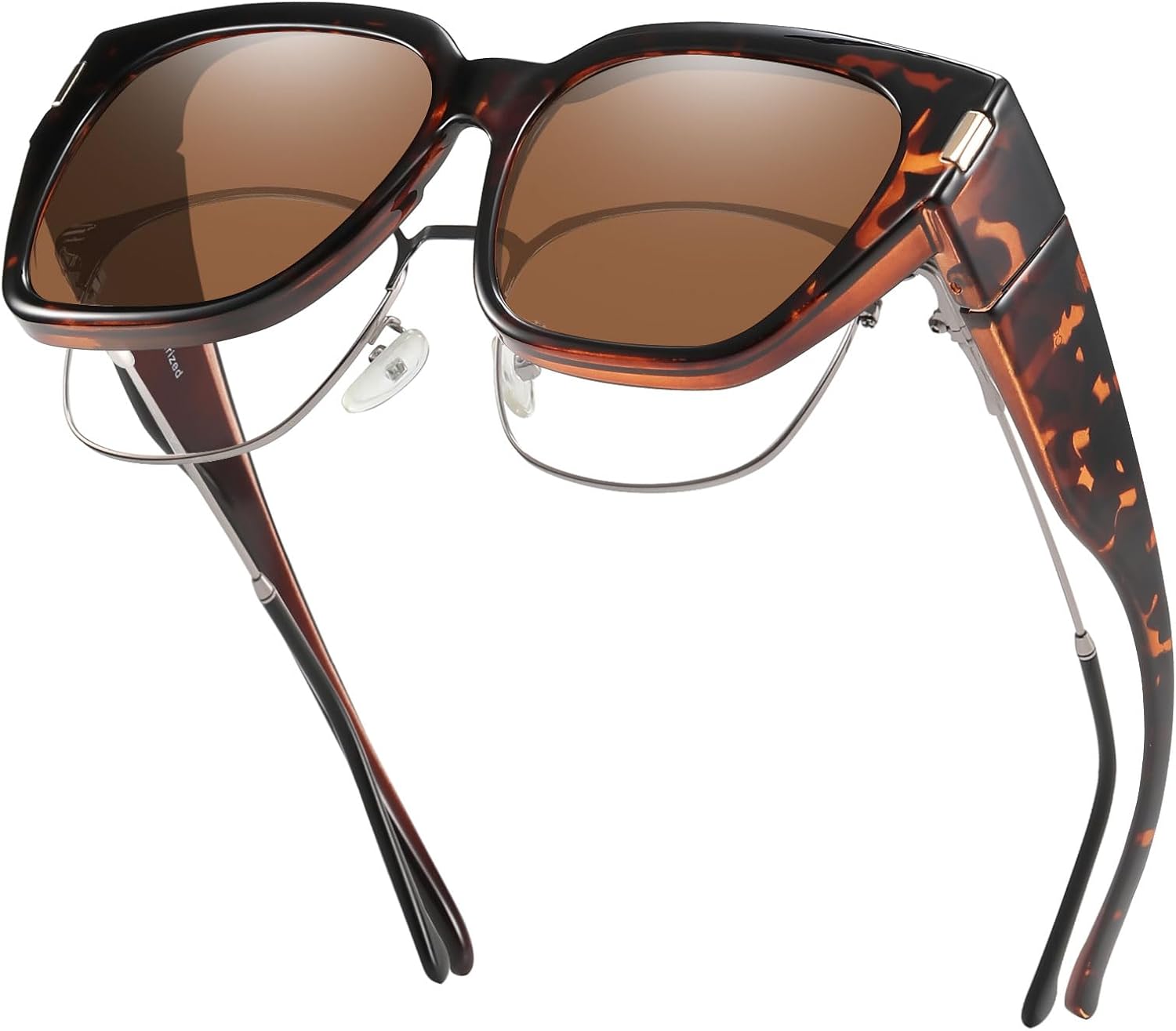 

Солнцезащитные очки HAOLOTA с поляризованными линзами, надеваемые поверх обычных очков, для женщин и мужчин. Модные квадратные очки с обтекаемой формой и защитой от УФ-излучения, L Size 10 Dark-tortoise/Brown