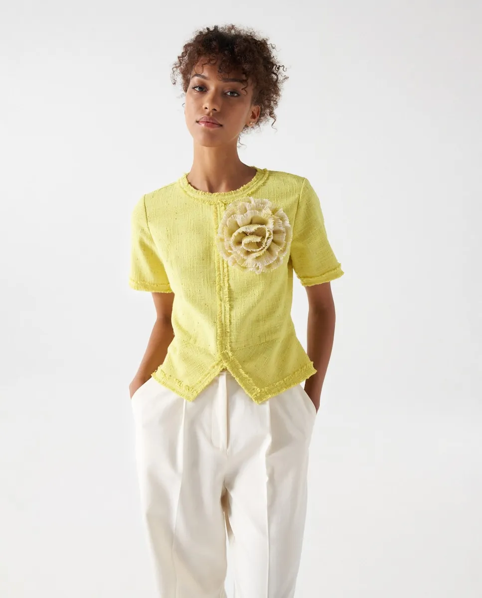 

Женская футболка из твида с аппликацией Salsa Jeans, желтый