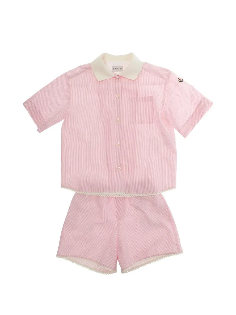 Комплект из полосатых шорт с кружевной отделкой Moncler Enfant, розовый