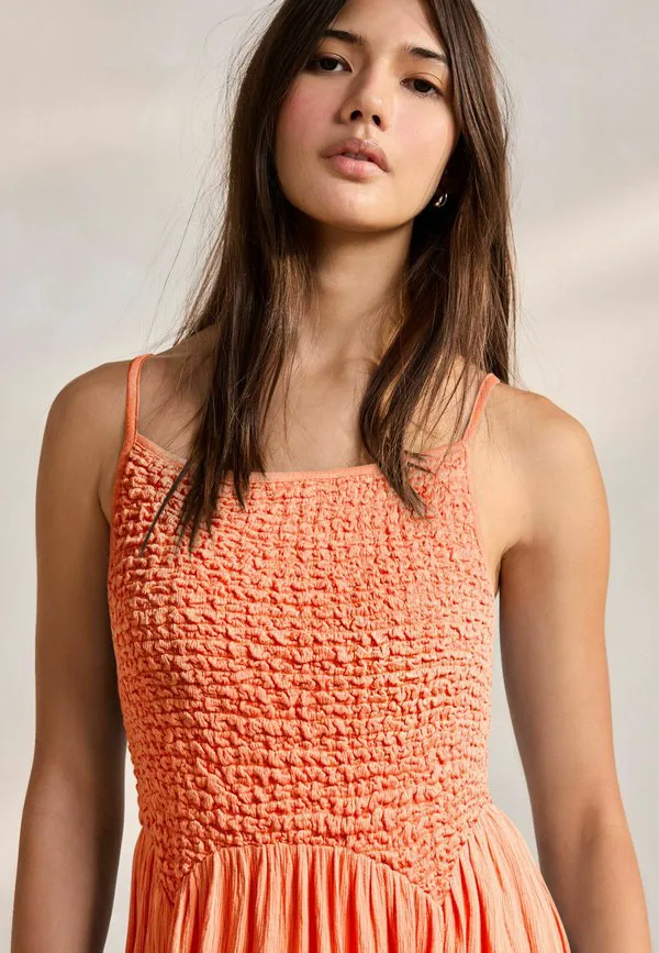 Платье из трикотажа прямого кроя с бретелями и сборками Next, Bright Orange — фото 4