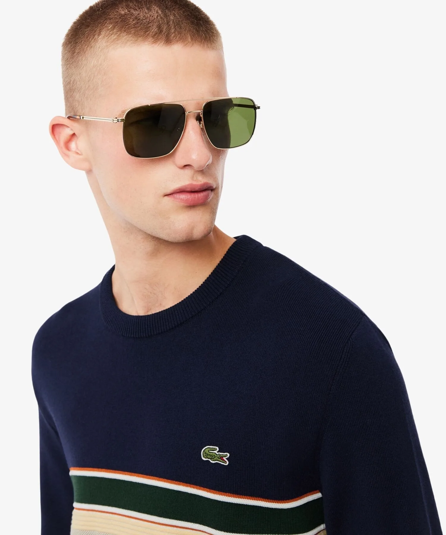 Французский трикотаж в полоску с вставками LACOSTE, Navy — фото 2