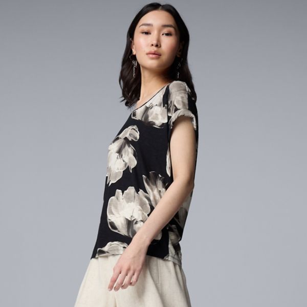 

Женская футболка с круглым вырезом и рукавом долман Simply Vera Vera Wang, цвет black floral