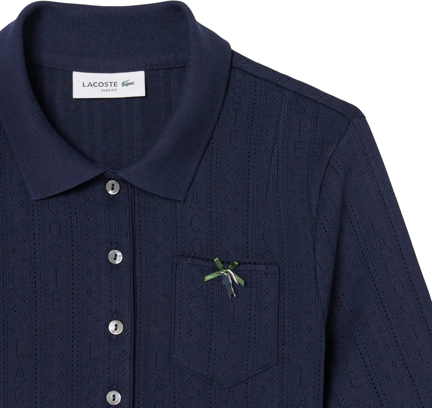 Поло Lacoste Slim Fit Pointelle, Темно-синий — фото 2
