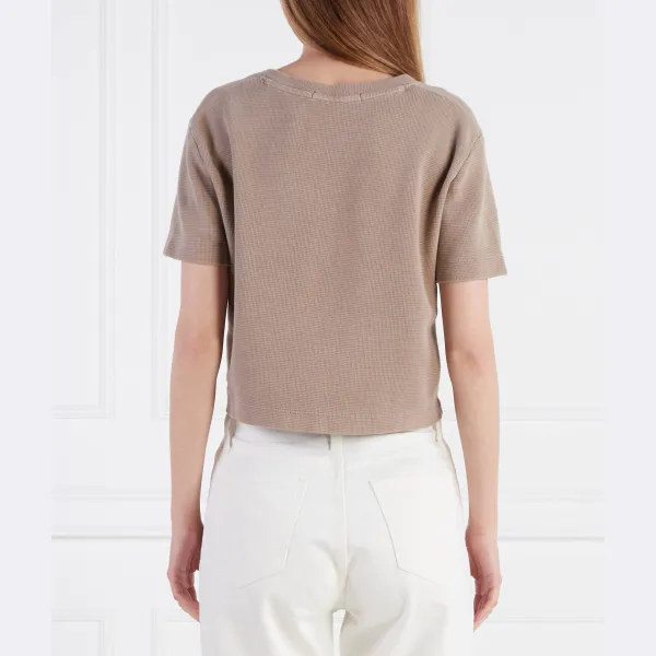 Укороченная футболка вафельного кроя Calvin Klein, коричневый — фото 3