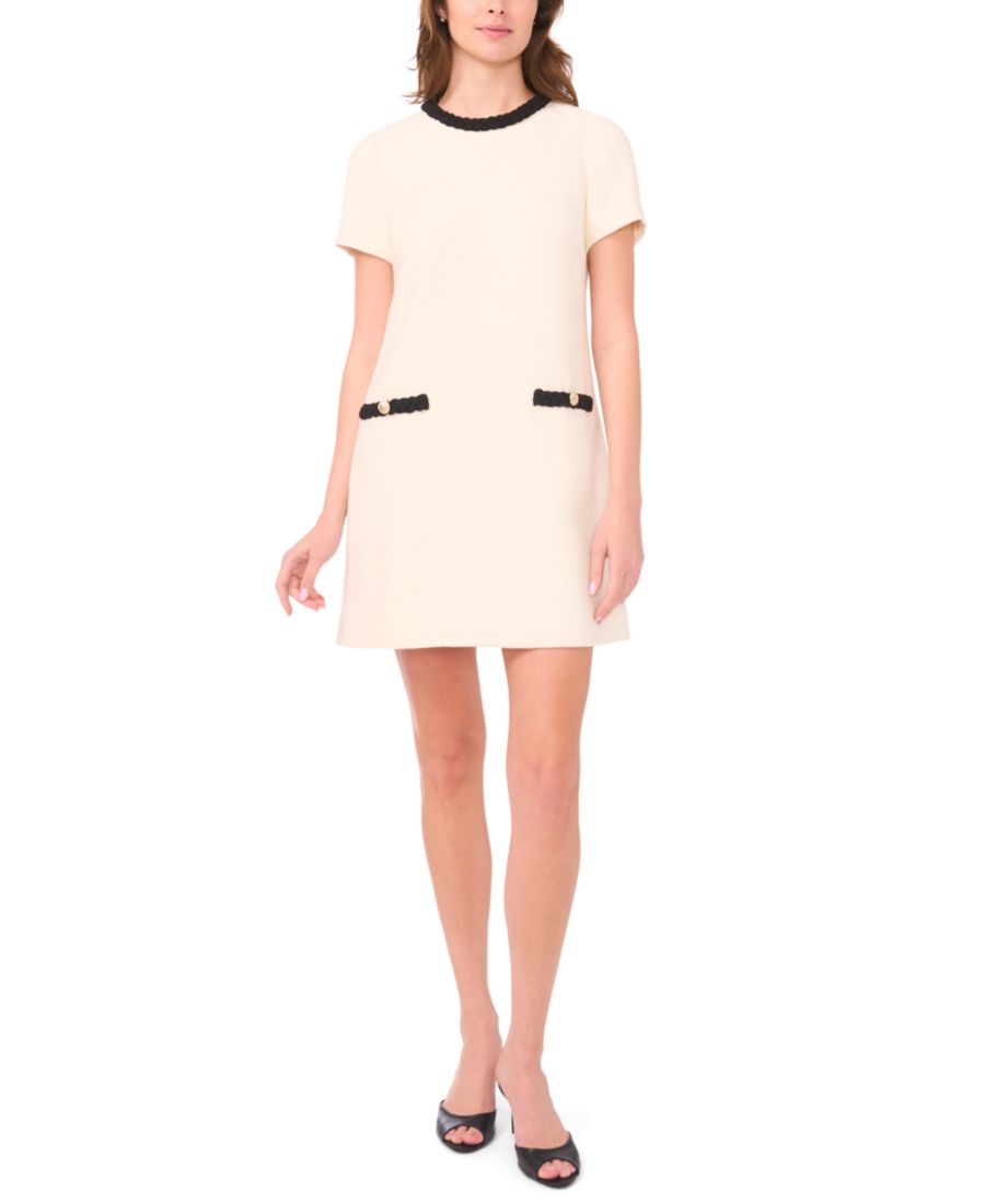 

Женское твидовое платье с короткими рукавами CeCe, White Winter