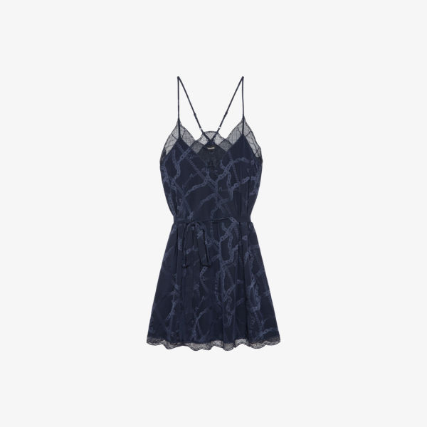 

Мини-платье из жаккардового шелка Risty с кружевной отделкой Zadig&Voltaire, цвет encre