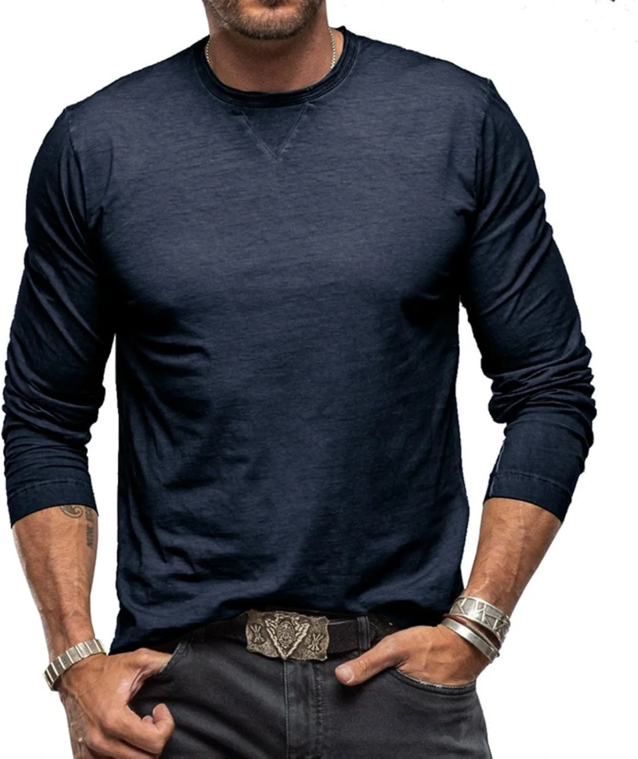 

Мужская футболка с длинным рукавом RTRDE, Casual, однотонная, с круглым вырезом, размеры S-2XL