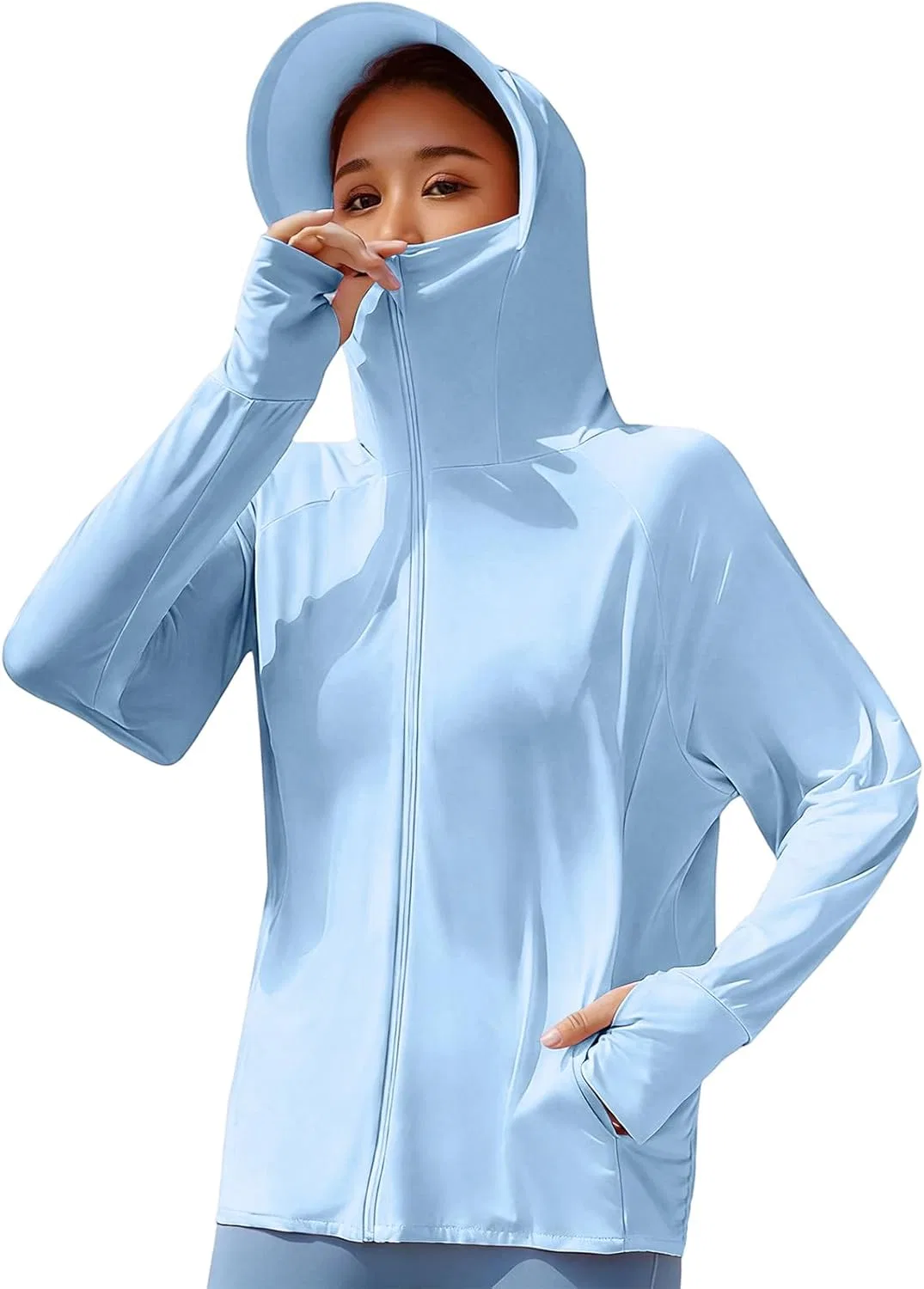 Кроп-худи с капюшоном, UPF 50+, Women's, U005- Light Blue