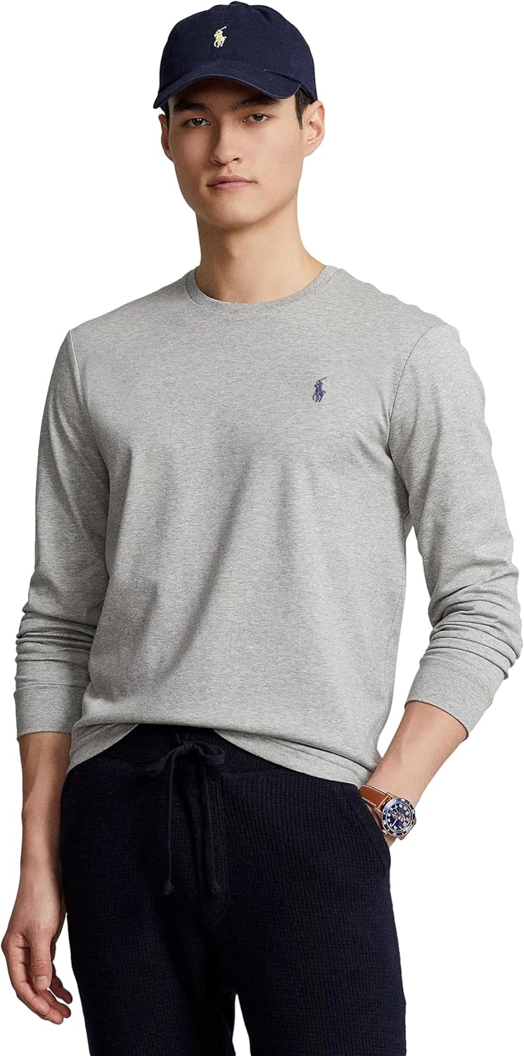 Мужская футболка POLO RALPH LAUREN Classic Fit Soft Touch с длинным рукавом, Ralph Lauren Grey Heather — фото 2