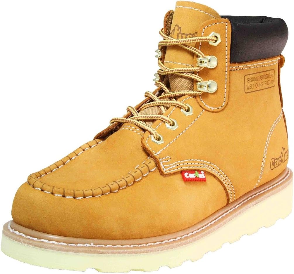 

Мужские ботинки CACTUS 6 из нубука с передним швом, с мягким воротником и губчатой стелькой - удобные, легкие, с конструкцией Goodyear Welt, гибкой и прочной подошвой из полиуретана - модель 3611M Cactus Work Boots, Wheat