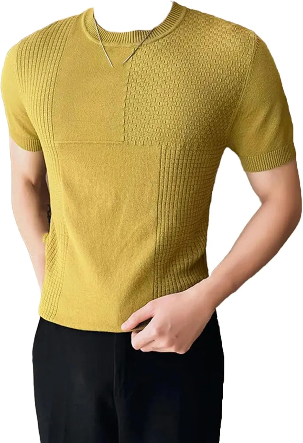 Мужской короткий рукав свитер O-Neck Slim Fit Generic, Champagne Color