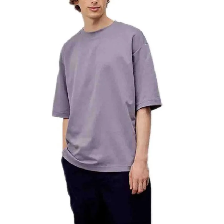UNIQLO Футболка унисекс фиолетовая с круглым вырезом умеренно прямого кроя — фото 4