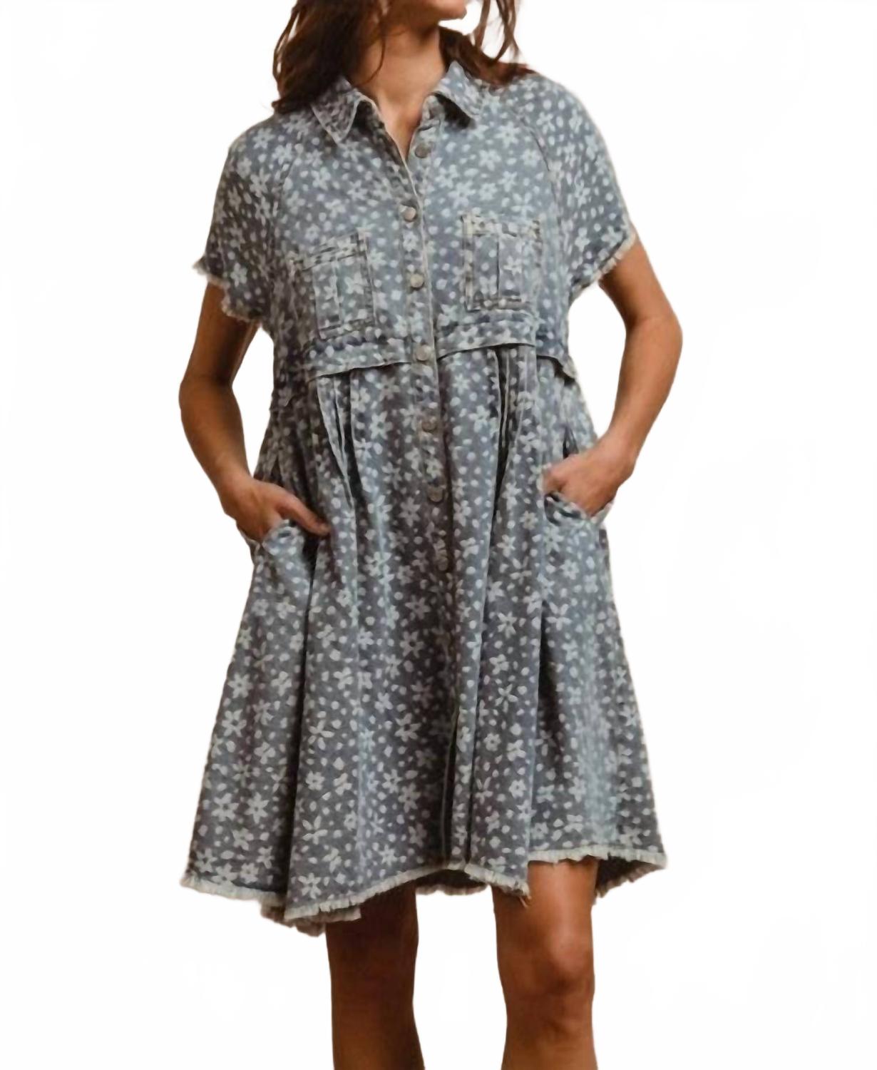 

Мини-платье с цветочным принтом из джинсовой ткани BiBi, denim