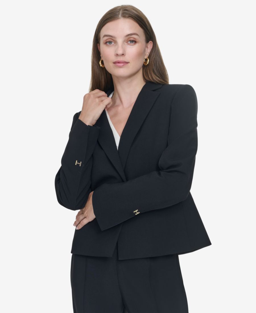 

Женский однобортный блейзер с фурнитурой и логотипом Halston, Black