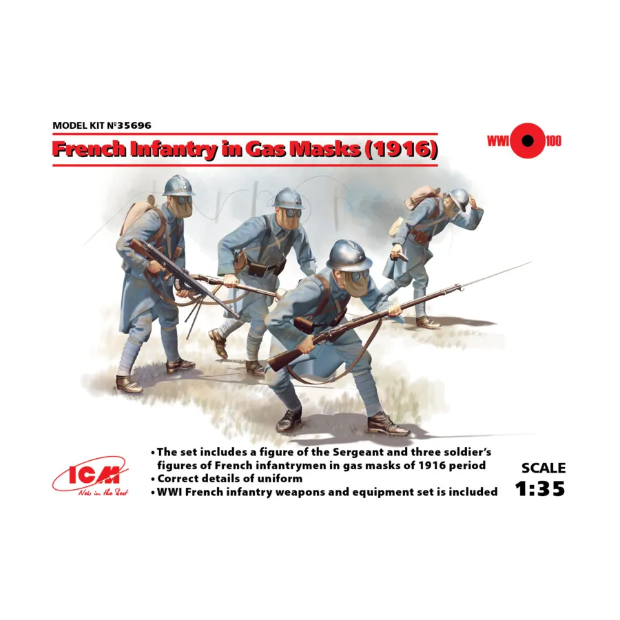 

Французская пехота в противогазах (1916 г.), Military Models 1/35 Scale (ICM)